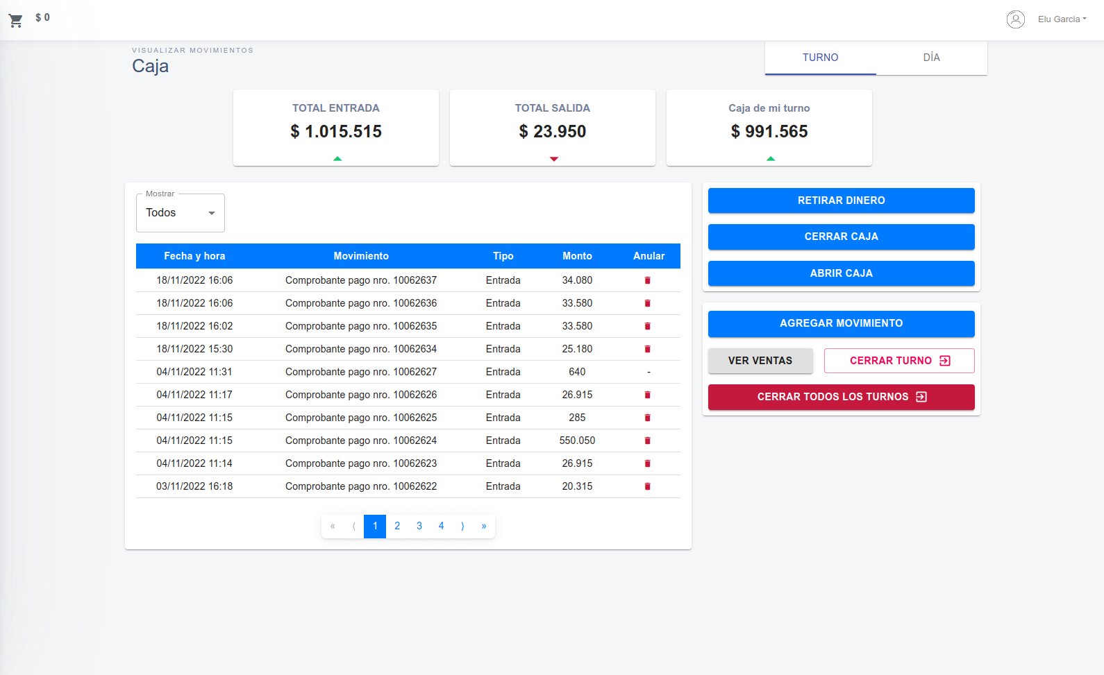 Screenshot de la página de Caja en Boxer