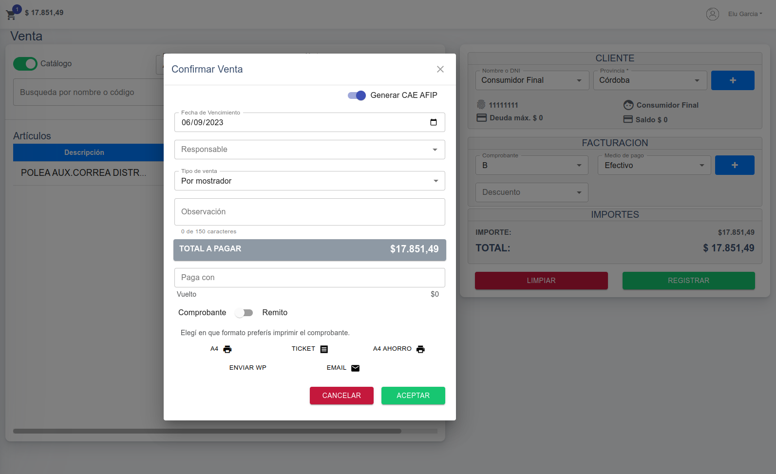 Screenshot de la página de Venta en Boxer